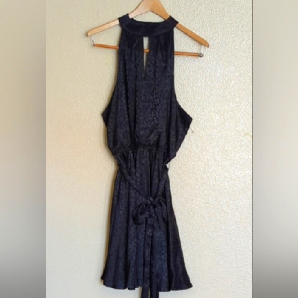 BCBG Halter Black Textured Animal Print Dress NWOT - Picture 2 of 10